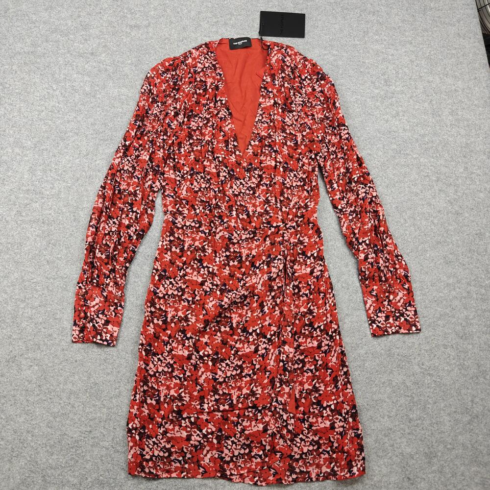 The Kooples Dress Womens 1 Red Floral Wrap Long Sleeve Mini V Neck Lined